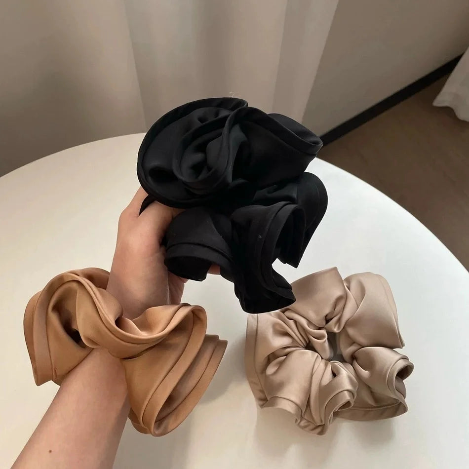 Korean Big Hair Tie Ribbon Scrunchies Satin Elastic Hair Band Bow Women Simple Temperament New Style Ponytail Hair Accessories Quick Pick Grocers